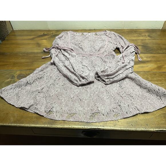 FREE PEOPLE WOMEN'S LILAC CROCHET LACE LONG SLEEVE RUBY DRESS Size XS - Picture 9 of 13